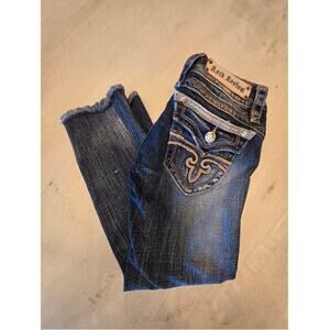 Rock Revival Women's Gwen Capri Denim Jeans SZ 25 Raw Hem Flap Pockets Y2K